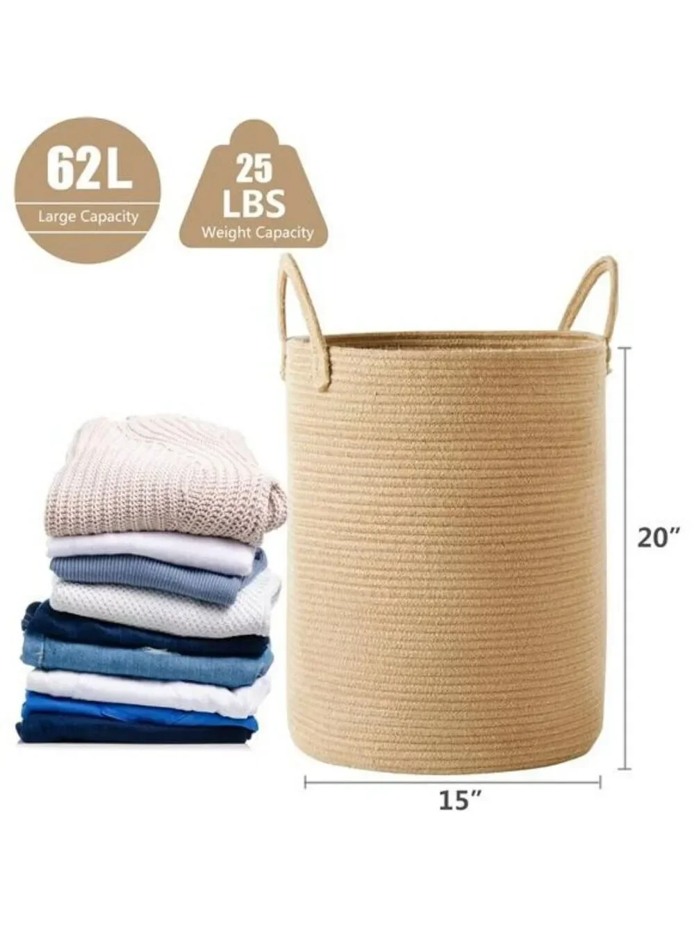 Large Pink Cotton Rope Laundry Basket Hamper Woven Storage Bin for Toys Blanket